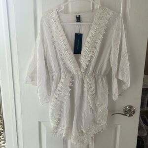 Lace Romper Swimsuit Cover Up/Bride Outfit bridal honeymoon bachelorette size m